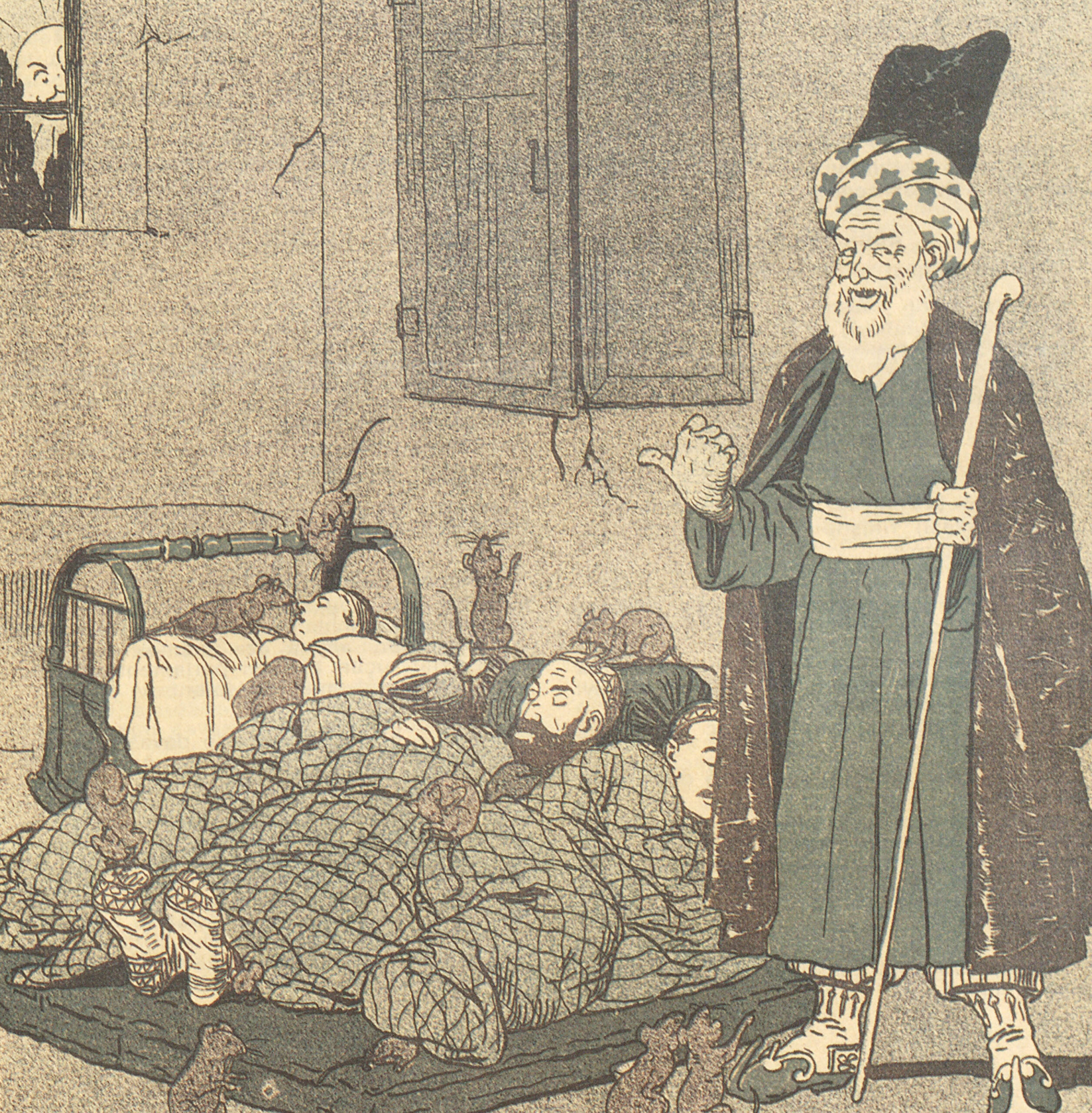 Rats on the Bed and a Sleeping Family