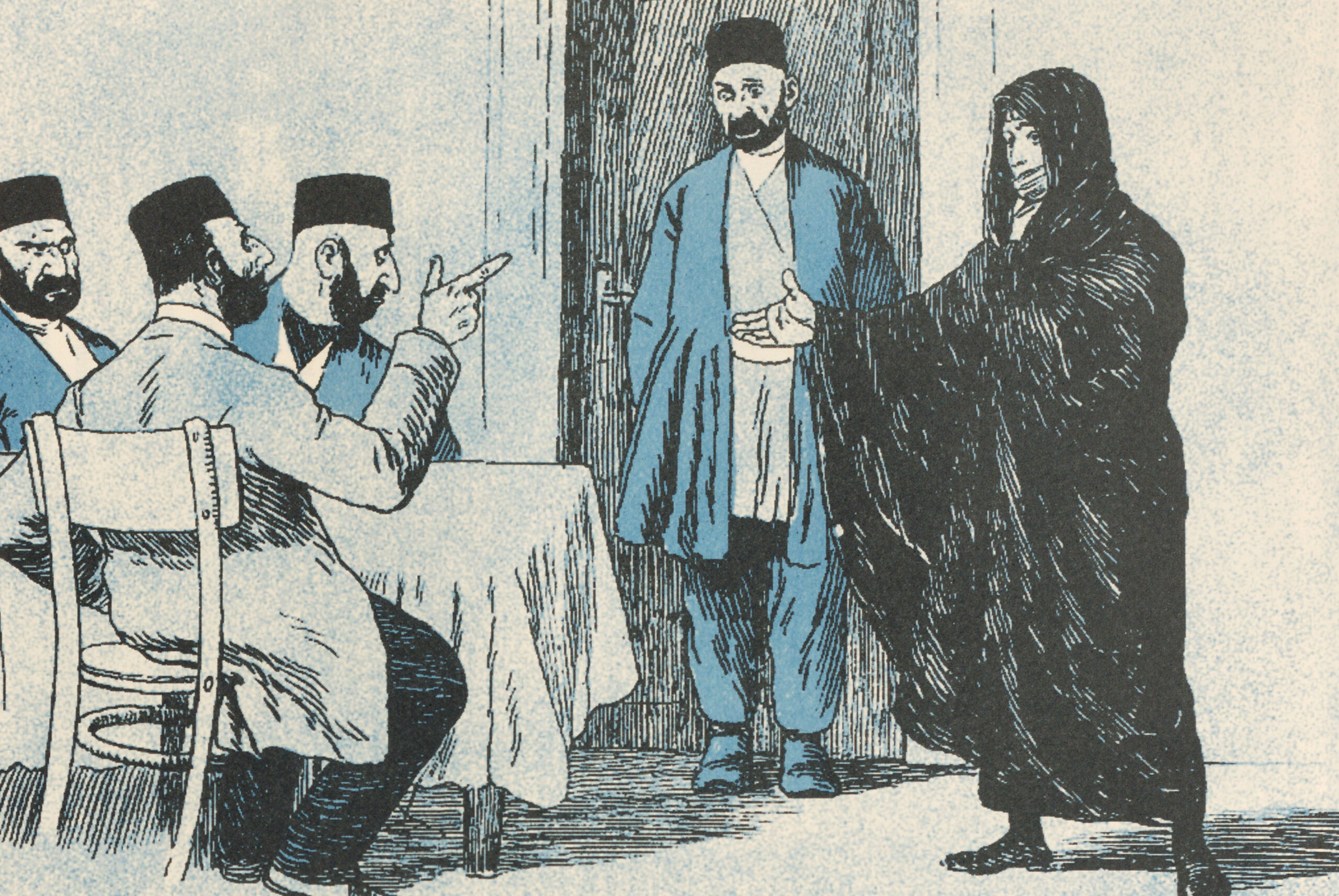 A Woman Addresses Seated Men
