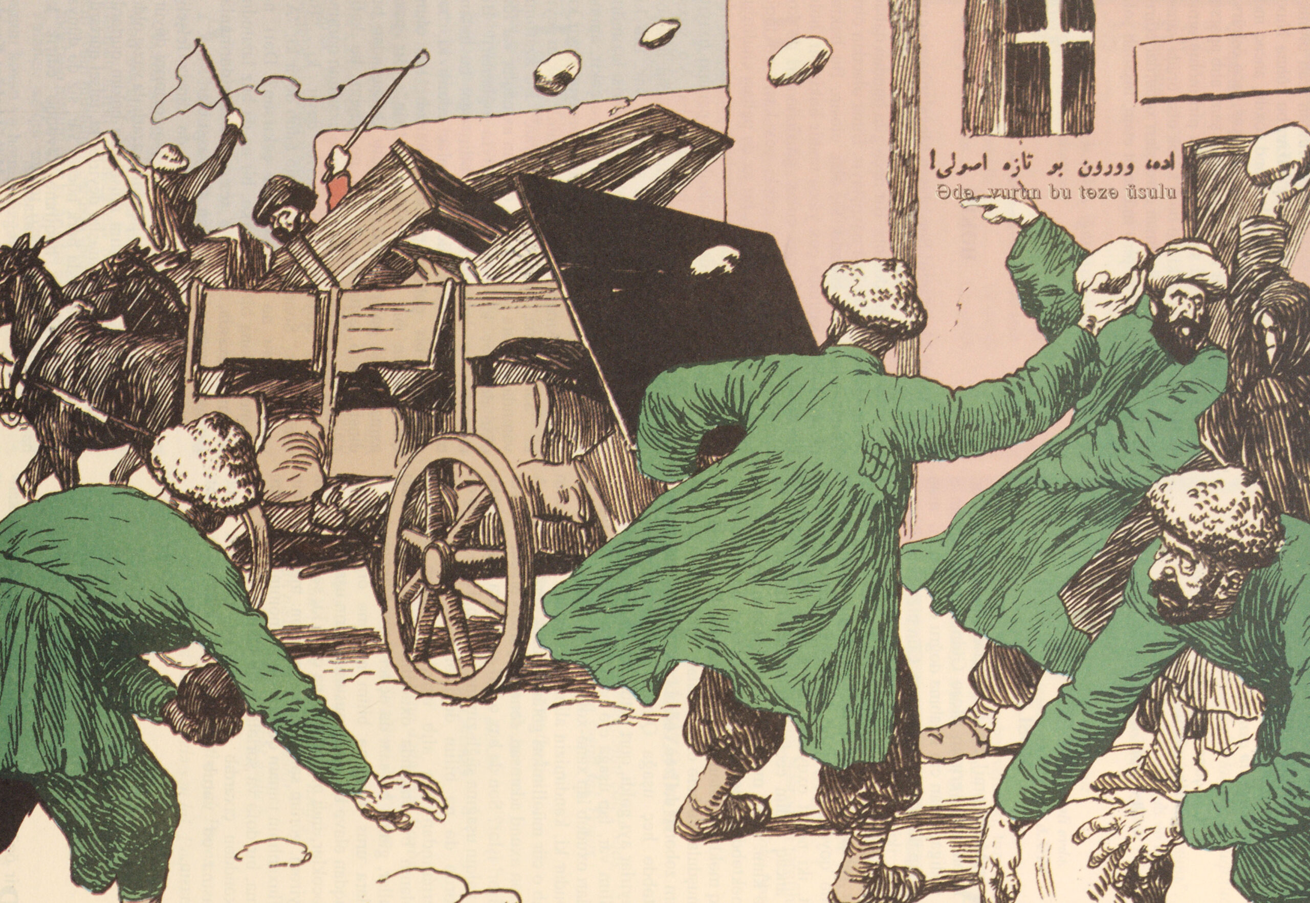 Angry Crowd Stones a Wagon
